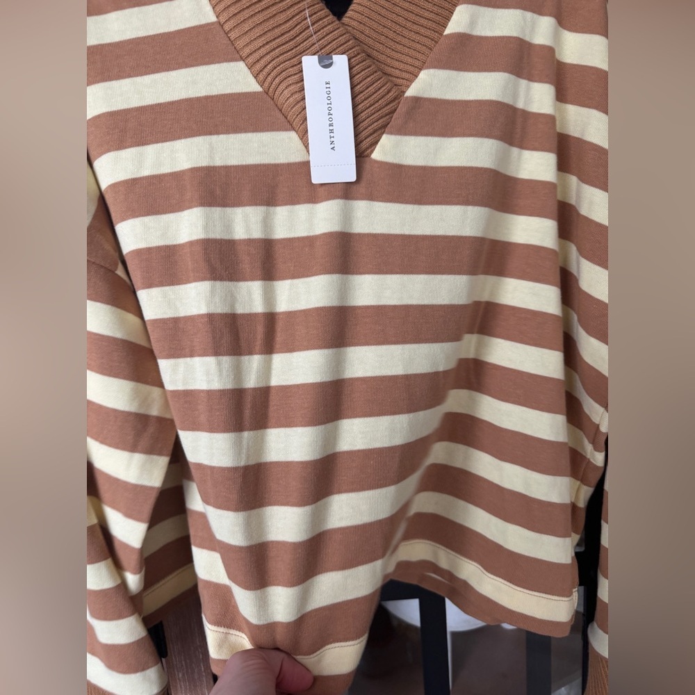 Anthropologie Maeve Cotton Boxy Oversized V-Neck Top sweater ribbed pullover - Picture 8 of 12